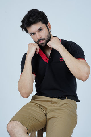 Men's Chic Black Cotton Polo Shirt - CrossFitters