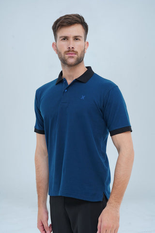 Men's Classic Blue Cotton Polo Shirt - CrossFitters