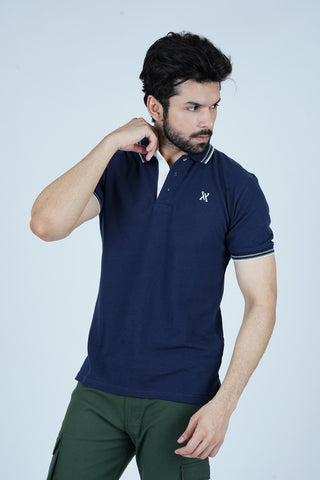 Men's Space Blue Cotton Polo Shirt - CrossFitters