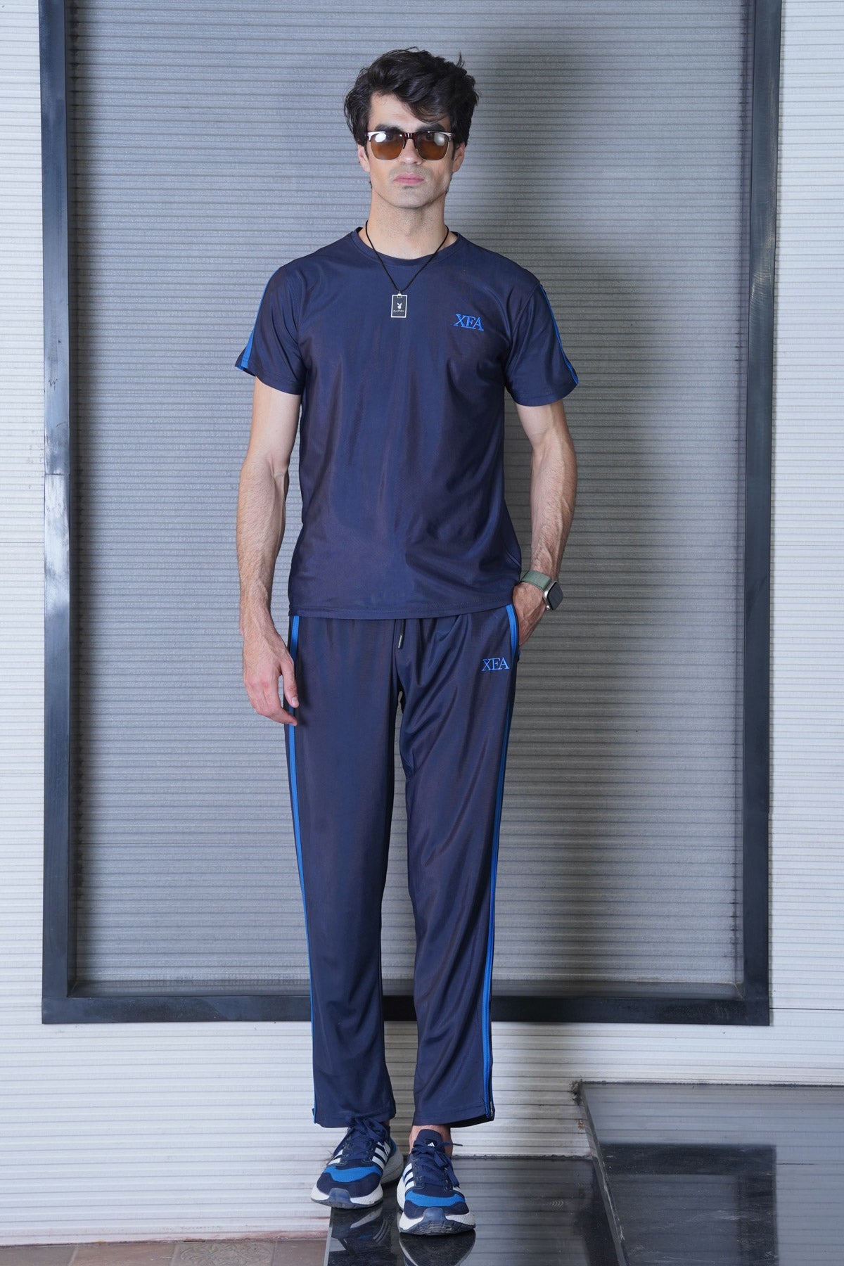 Men's Stripped Blue Polyester T-Shirt - CrossFitters