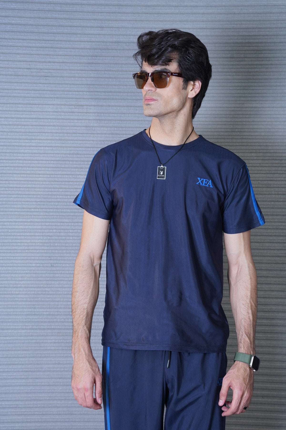 Men's Stripped Blue Polyester T-Shirt - CrossFitters