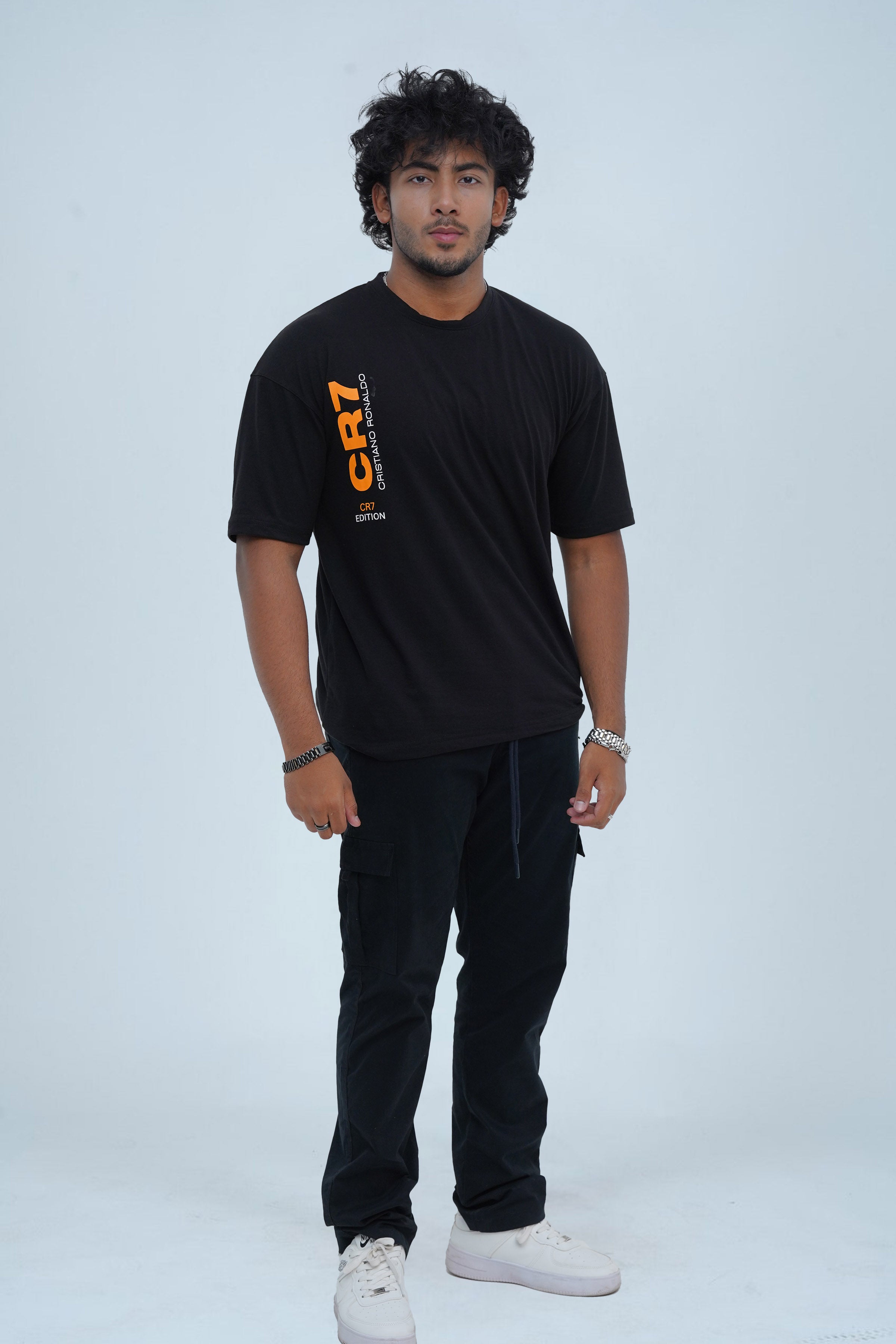 Unisex CR7 Black Cotton Oversized T-Shirt - CrossFitters